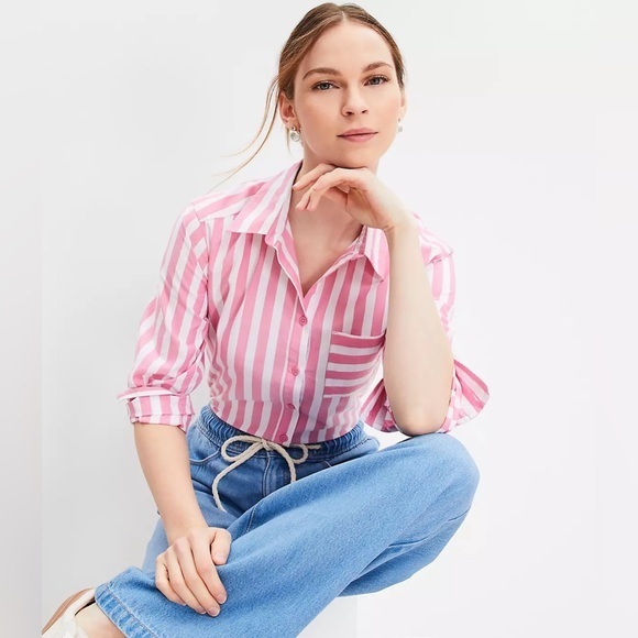 LOFT Tops - LOFT NWT women’s Casual Pink and White Striped Shirt
